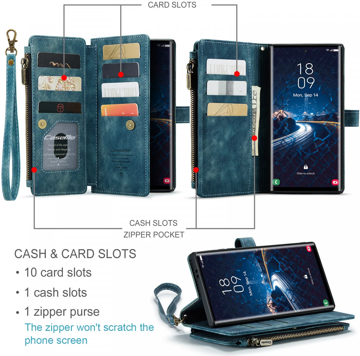 CaseMe C30 Samsung Galaxy S24 Ultra Hoesje Pasjeshouder Blauw afbeelding 5