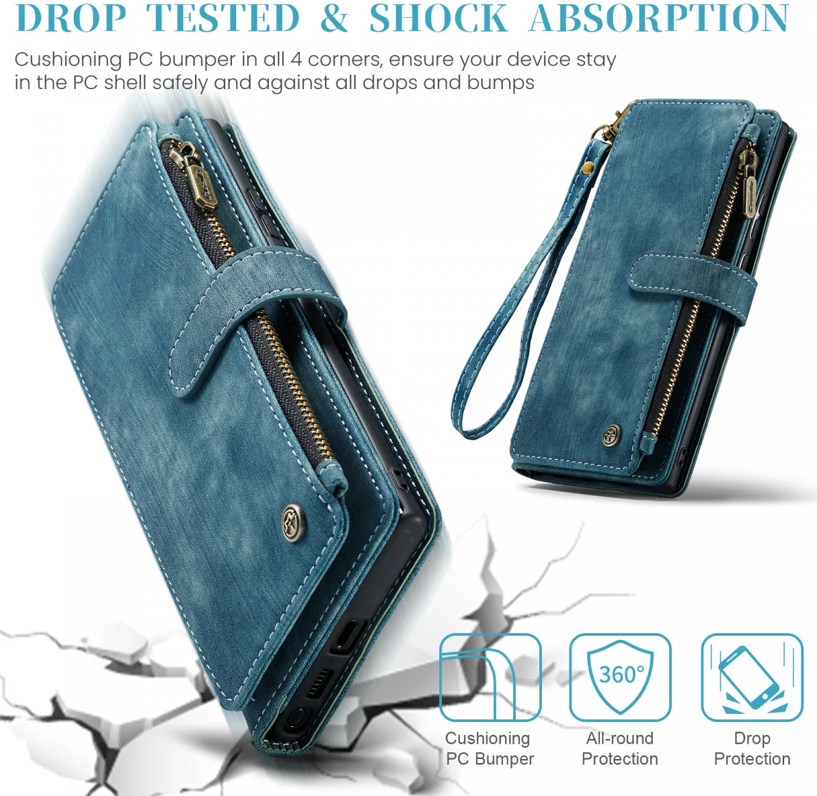 CaseMe C30 Samsung Galaxy S24 Ultra Hoesje Pasjeshouder Blauw afbeelding 7