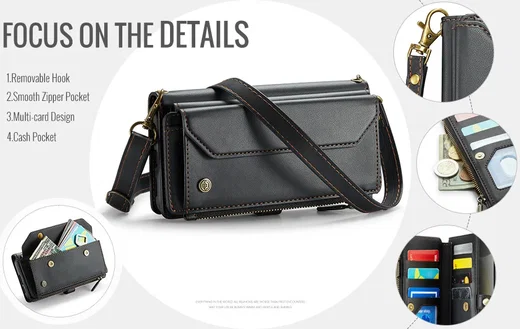 CaseMe C36 Samsung Galaxy S24 Hoesje Zipper Book Case Zwart afbeelding 9