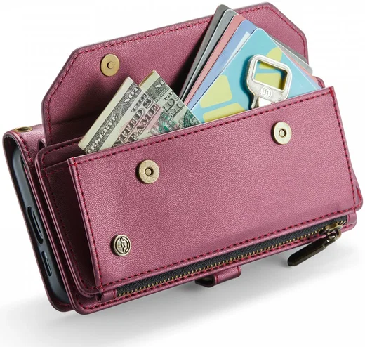 CaseMe C36 Samsung Galaxy S24 Hoesje Zipper Book Case Rood afbeelding 17
