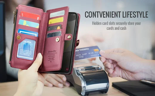 CaseMe C36 Samsung Galaxy S24 Hoesje Zipper Book Case Rood afbeelding 5