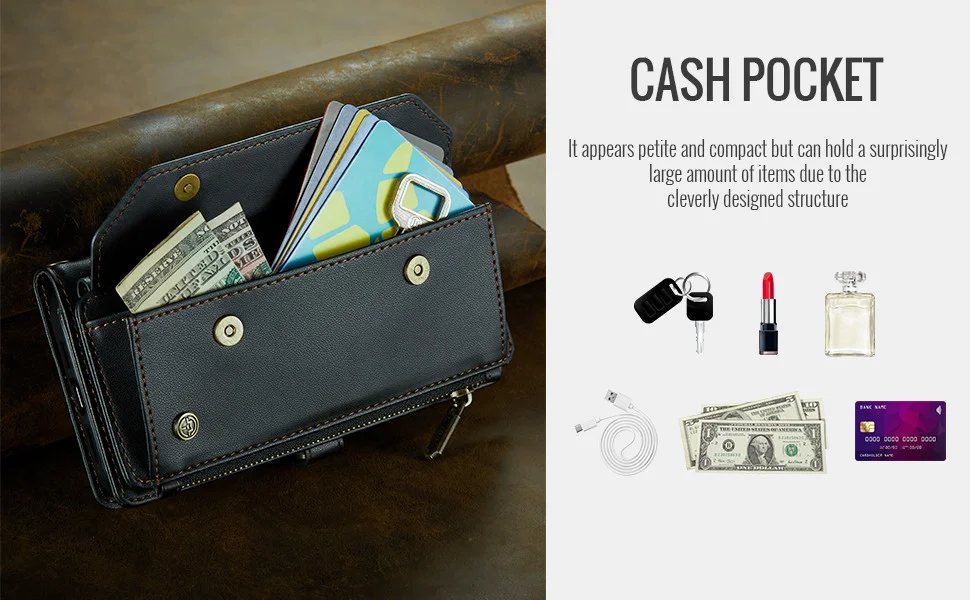 CaseMe C36 Samsung Galaxy S24 Plus Hoesje Zipper Book Case Zwart afbeelding 10