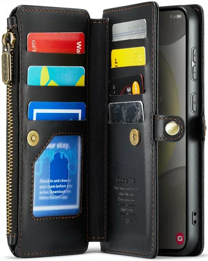 CaseMe C36 Samsung Galaxy S24 Plus Hoesje Zipper Book Case Zwart afbeelding 3