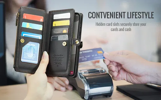 CaseMe C36 Samsung Galaxy S24 Plus Hoesje Zipper Book Case Zwart afbeelding 5