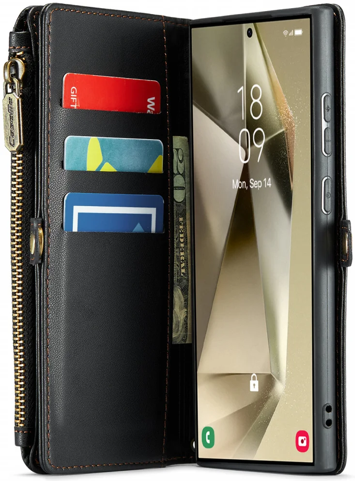 CaseMe C36 Samsung Galaxy S24 Ultra Hoesje Zipper Book Case Zwart afbeelding 12