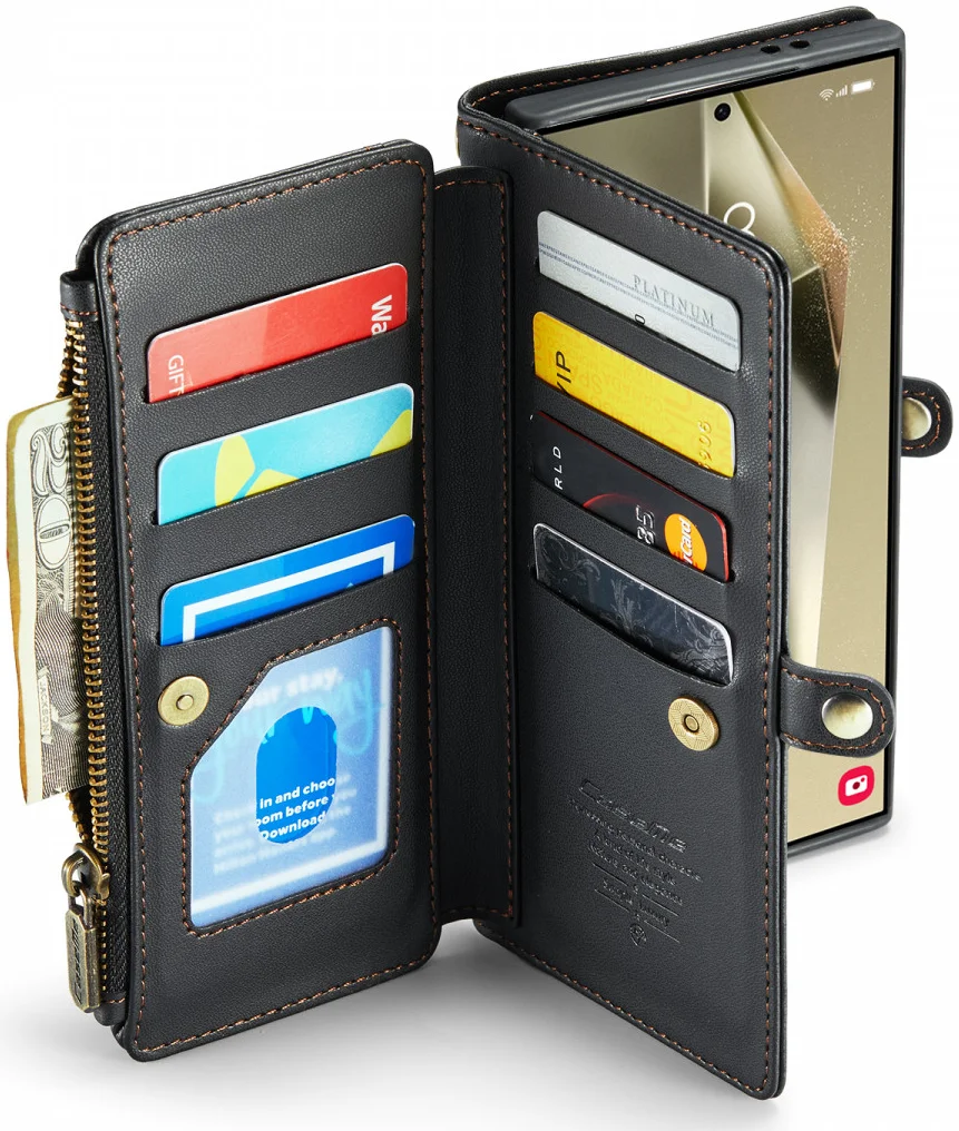 CaseMe C36 Samsung Galaxy S24 Ultra Hoesje Zipper Book Case Zwart afbeelding 3