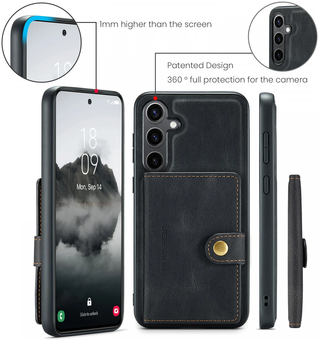 CaseMe JH-01 Samsung Galaxy S24 Hoesje Magnetische Kaarthouder Zwart afbeelding 6
