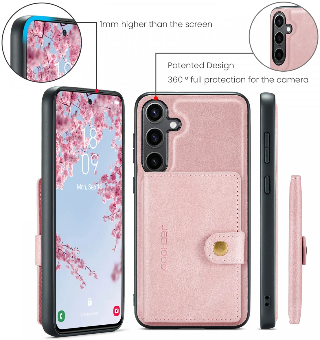 CaseMe JH-01 Samsung Galaxy S24 Hoesje Magnetische Kaarthouder Roze afbeelding 12