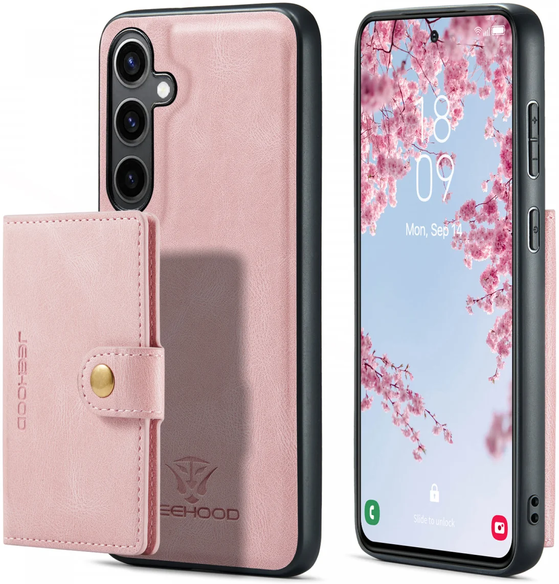CaseMe JH-01 Samsung Galaxy S24 Hoesje Magnetische Kaarthouder Roze afbeelding 24