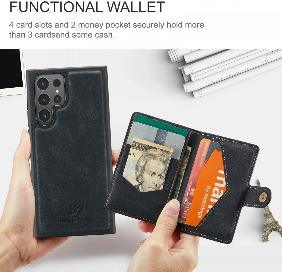 CaseMe Samsung Galaxy S24 Ultra Hoes Magnetische Kaarthouder Zwart afbeelding 11