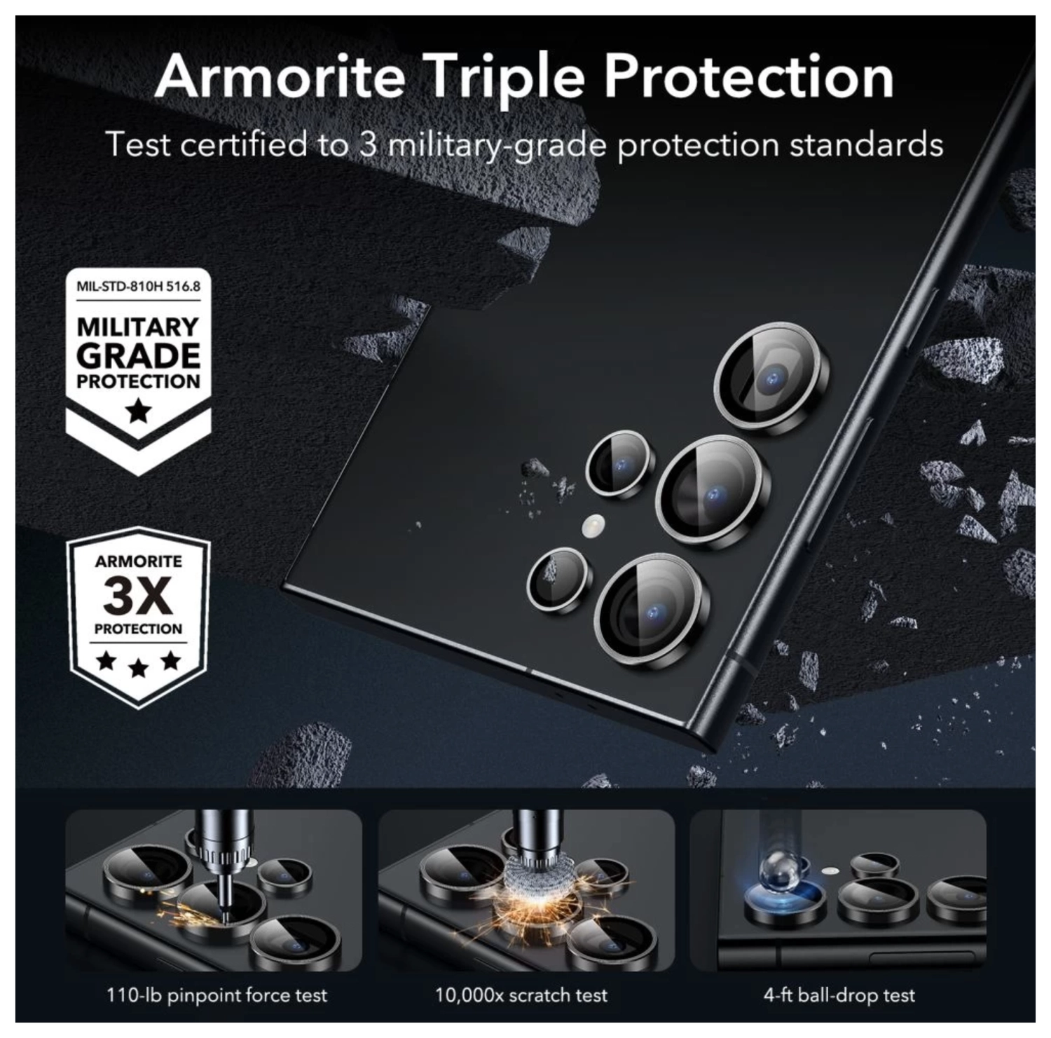 ESR Samsung Galaxy S24 Ultra Camera Lens Protector Zwart afbeelding 8