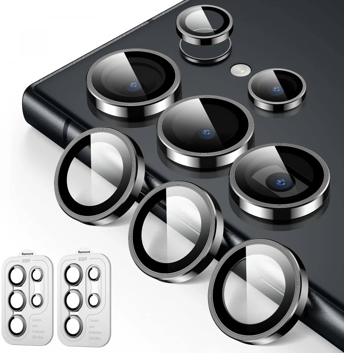 ESR Samsung Galaxy S24 Ultra Camera Lens Protector Zwart 2-Pack afbeelding 2