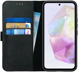 Rosso Deluxe Samsung Galaxy A35 Hoesje Echt Leer Book Case Zwart afbeelding