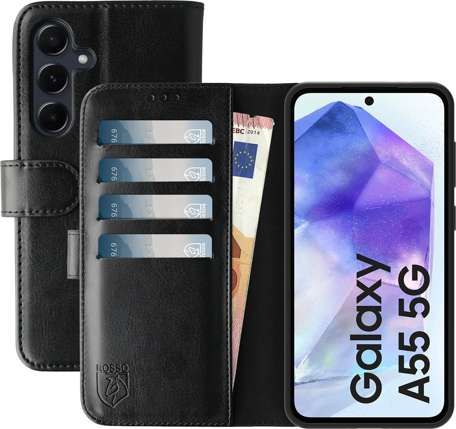 Rosso Element Samsung Galaxy A55 Hoesje Book Case Wallet Zwart afbeelding 1