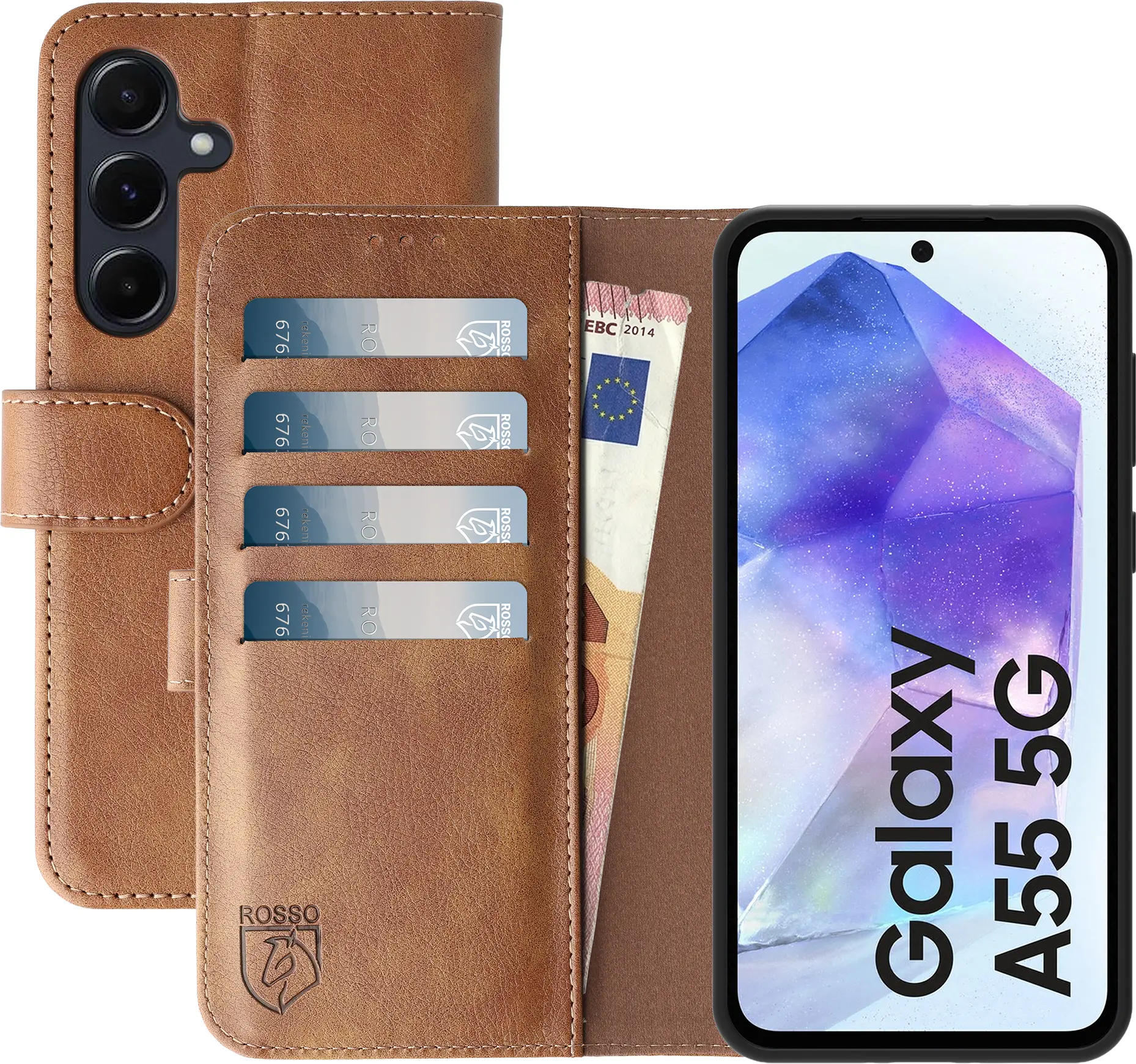 Rosso Element Samsung Galaxy A55 Hoesje Book Case Wallet Bruin afbeelding 1