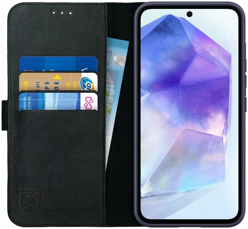 Rosso Deluxe Samsung Galaxy A55 Hoesje Echt Leer Book Case Zwart afbeelding 1