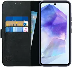 Rosso Deluxe Samsung Galaxy A55 Hoesje Echt Leer Book Case Zwart afbeelding