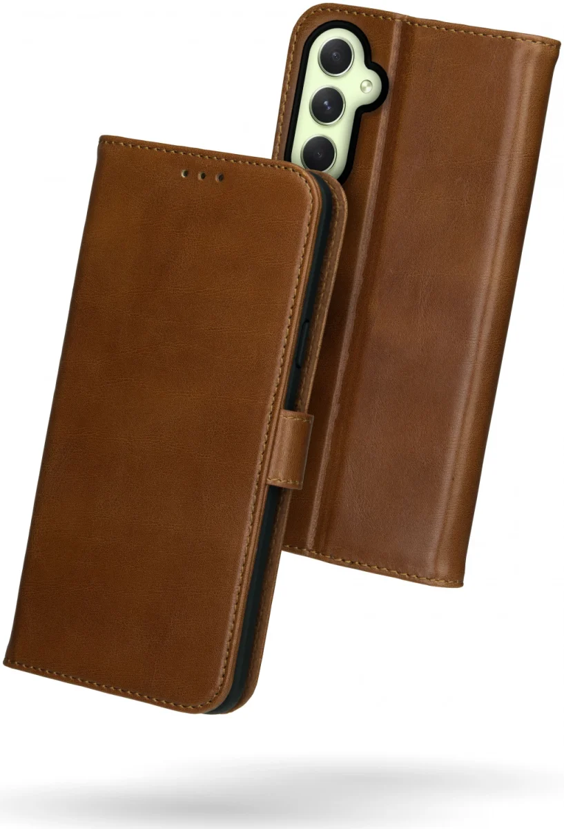 Rosso Deluxe Samsung Galaxy A55 Hoesje Echt Leer Book Case Bruin afbeelding 4