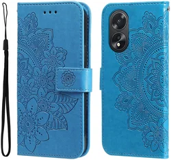 Oppo A18 / A38 Hoesje Mandala Bloemen Wallet Book Case Kunstleer Blauw afbeelding