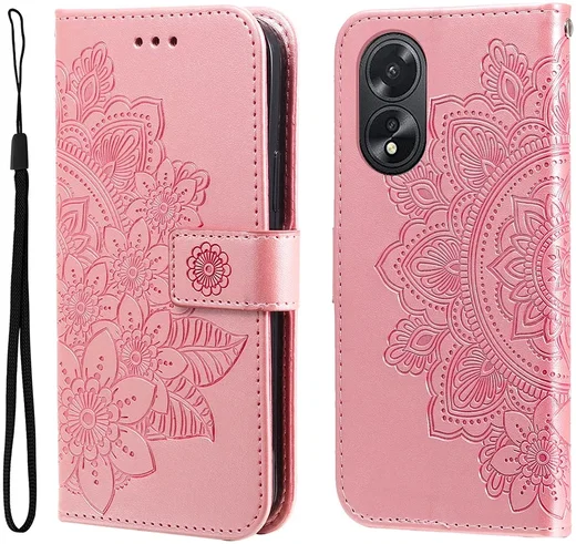 Oppo A18 / A38 Hoesje Mandala Bloemen Wallet Book Case Kunstleer Roze afbeelding 1
