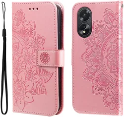 Oppo A18 / A38 Hoesje Mandala Bloemen Wallet Book Case Kunstleer Roze afbeelding