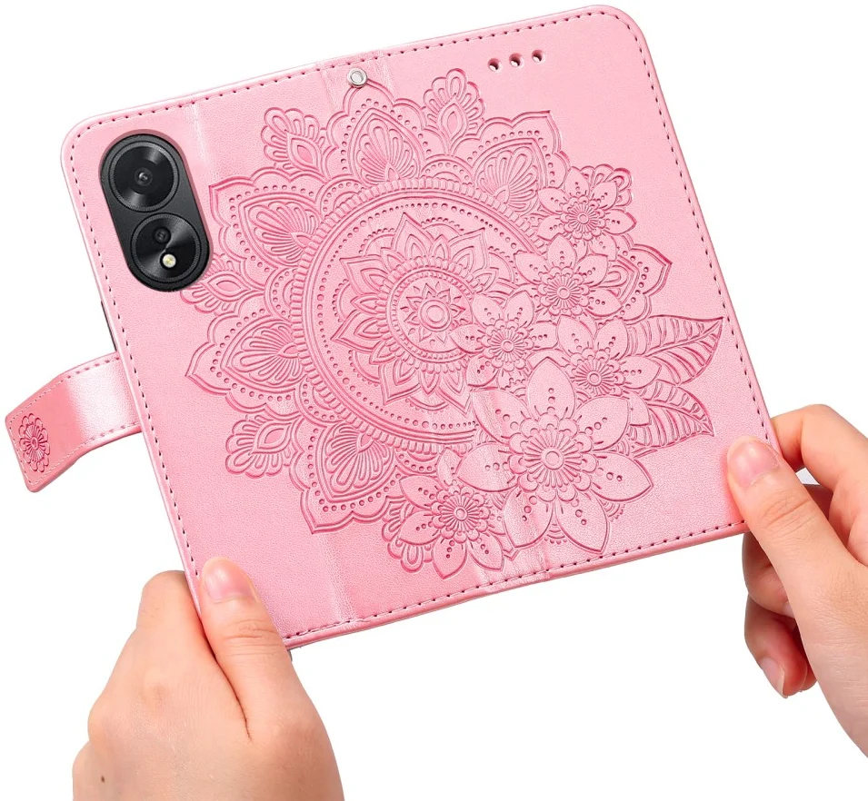 Oppo A18 / A38 Hoesje Mandala Bloemen Wallet Book Case Kunstleer Roze afbeelding 8