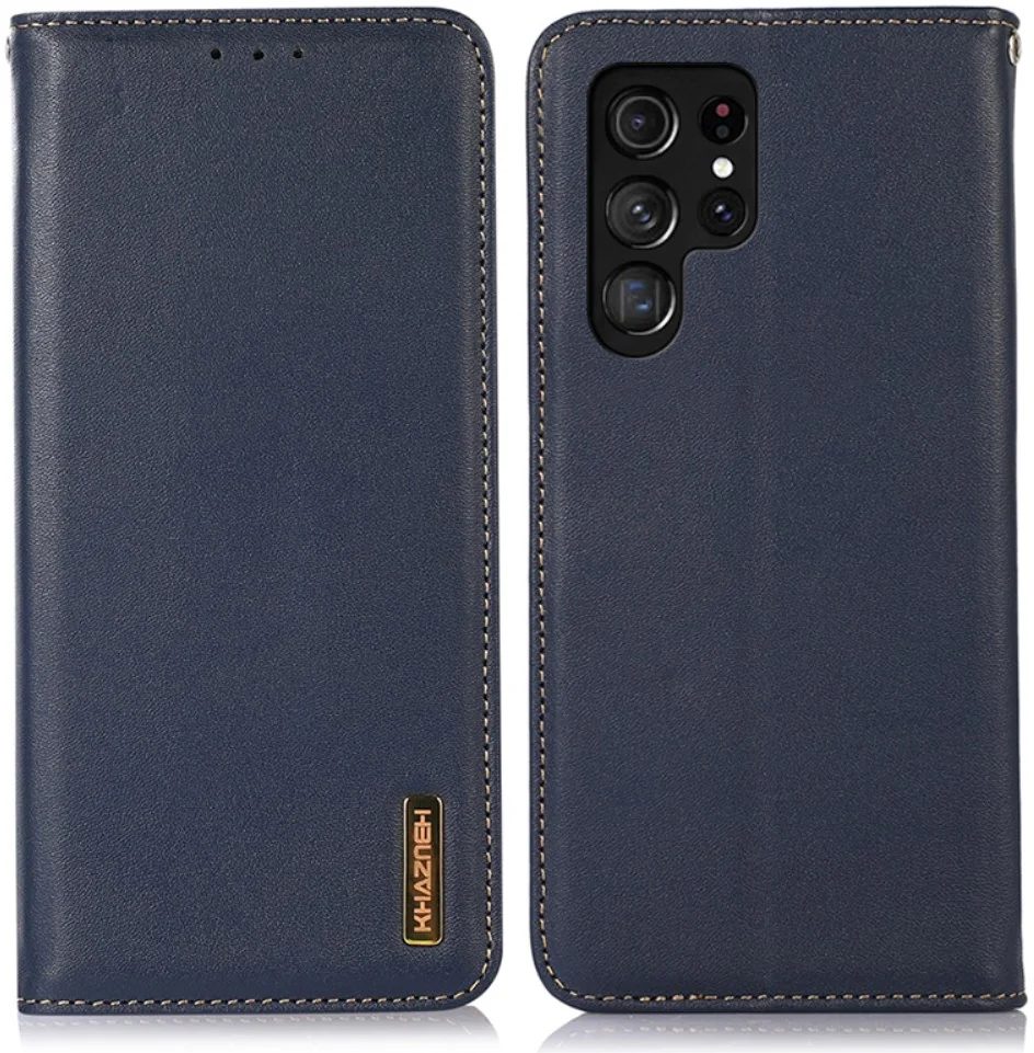 KHAZNEH Samsung Galaxy S24 Ultra Hoesje RFID Book Case Leer Blauw afbeelding 2