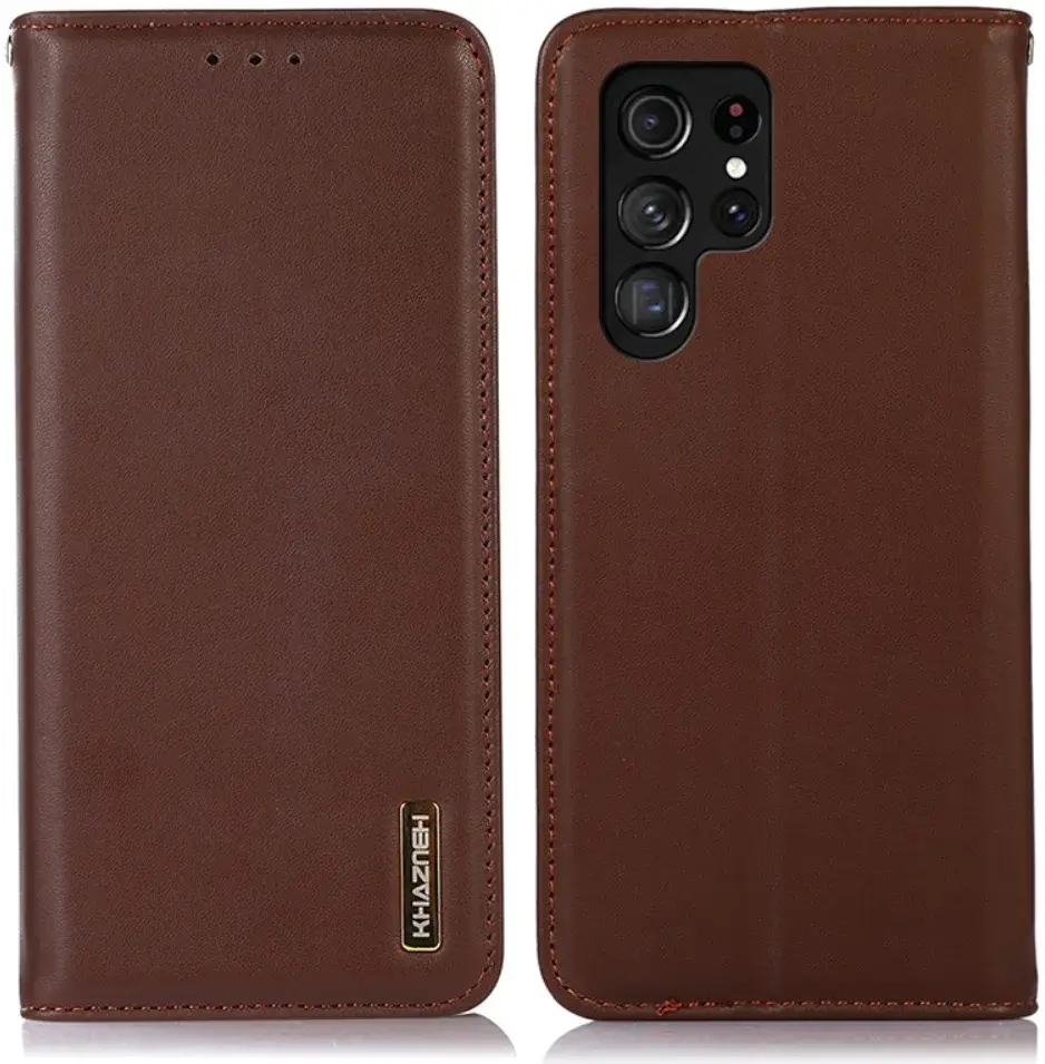 KHAZNEH Samsung Galaxy S24 Ultra Hoesje RFID Book Case Leer Bruin afbeelding 2