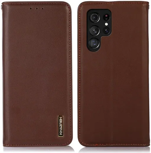 KHAZNEH Samsung Galaxy S24 Ultra Hoesje RFID Book Case Leer Bruin afbeelding 2