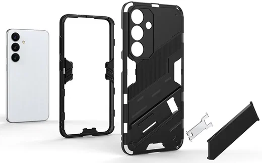 Samsung Galaxy S24 Hoesje Shockproof Kickstand Back Cover Zwart afbeelding 3