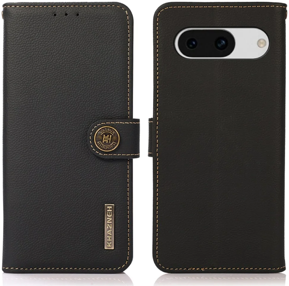 KHAZNEH Google Pixel 8a Hoesje RFID Book Case Leer Zwart afbeelding 2