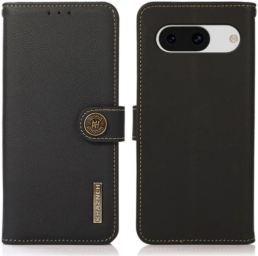 KHAZNEH Google Pixel 8a Hoesje RFID Book Case Leer Zwart afbeelding 2