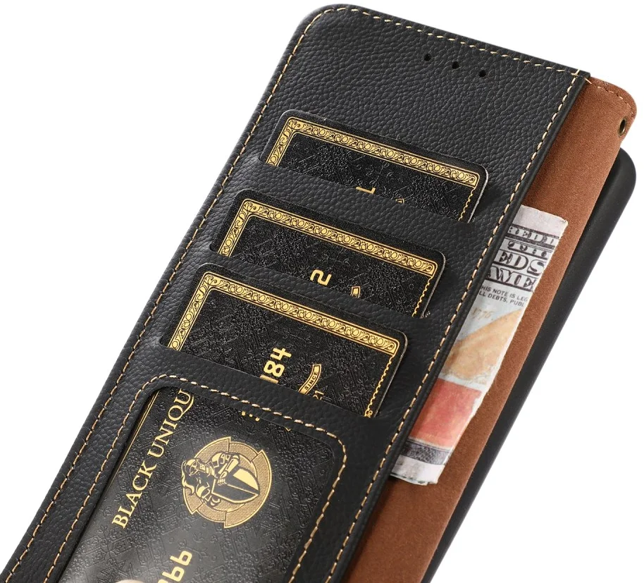 KHAZNEH Google Pixel 8a Hoesje RFID Book Case Leer Zwart afbeelding 5