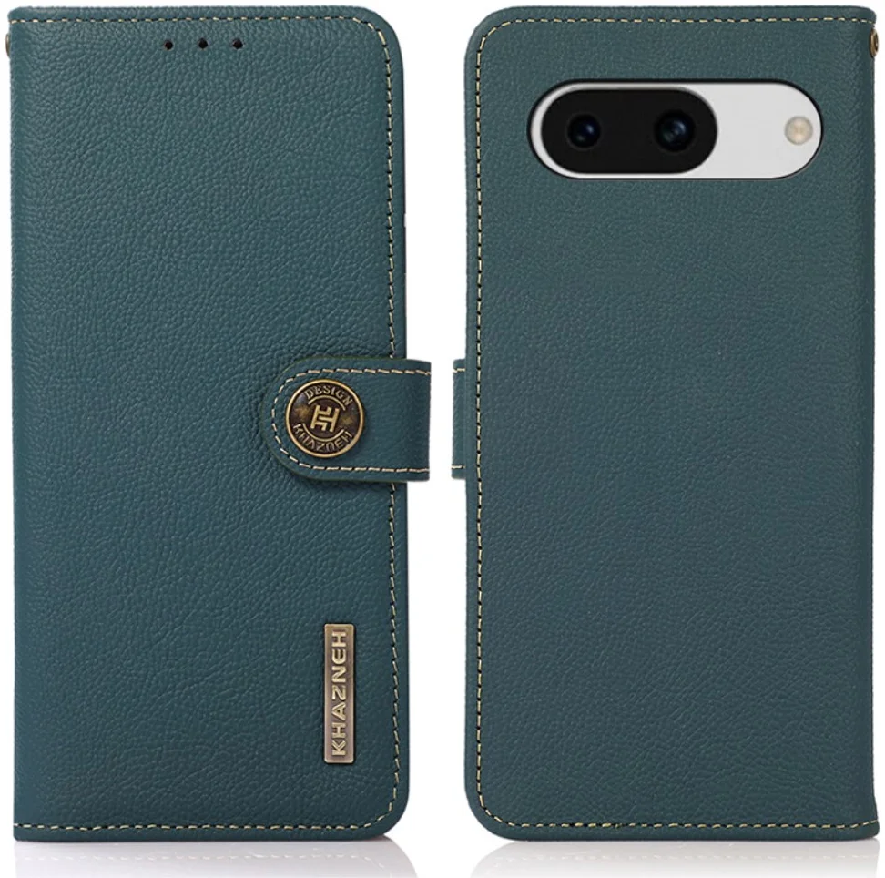 KHAZNEH Google Pixel 8a Hoesje RFID Book Case Leer Groen afbeelding 2