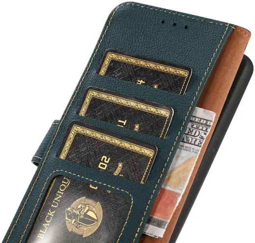 KHAZNEH Google Pixel 8a Hoesje RFID Book Case Leer Groen afbeelding 5