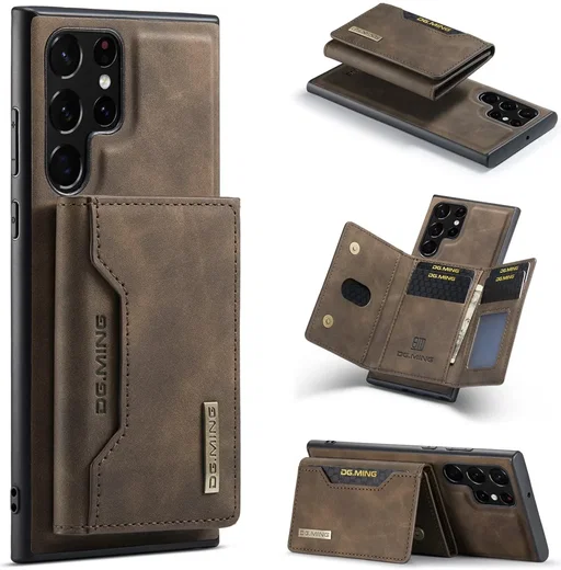 DG Ming Samsung Galaxy S24 Ultra Hoesje Magnetische Portemonnee Bruin afbeelding 2