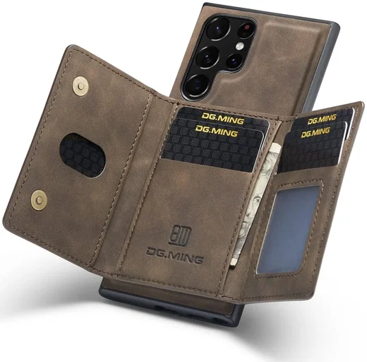 DG Ming Samsung Galaxy S24 Ultra Hoesje Magnetische Portemonnee Bruin afbeelding 1
