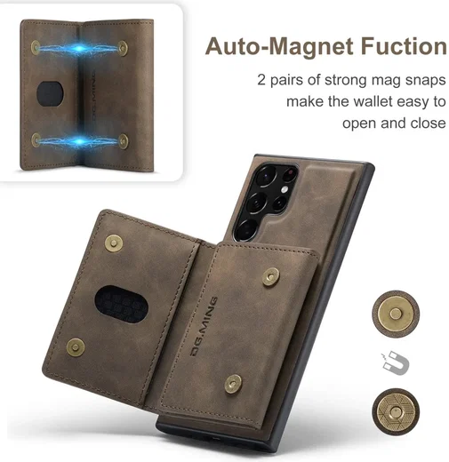 DG Ming Samsung Galaxy S24 Ultra Hoesje Magnetische Portemonnee Bruin afbeelding 5