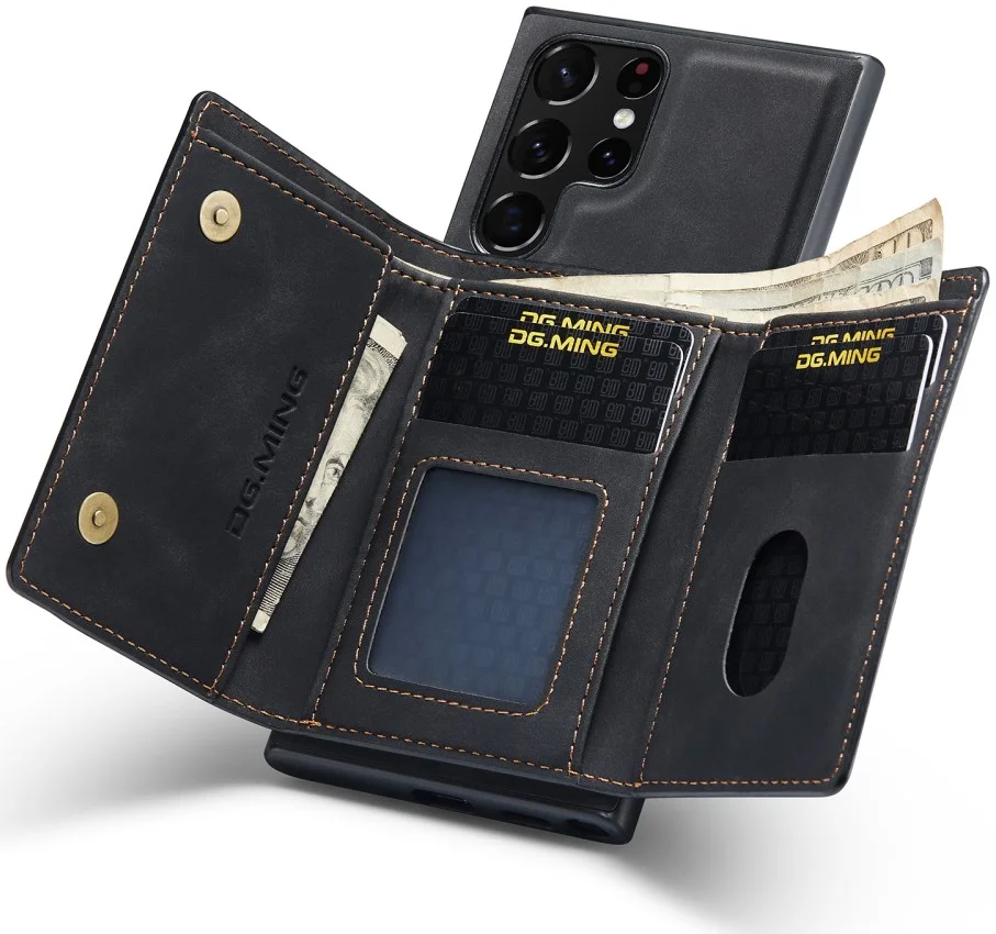 DG Ming Samsung Galaxy S24 Ultra Hoesje Magnetische Kaarthouder Zwart afbeelding 1