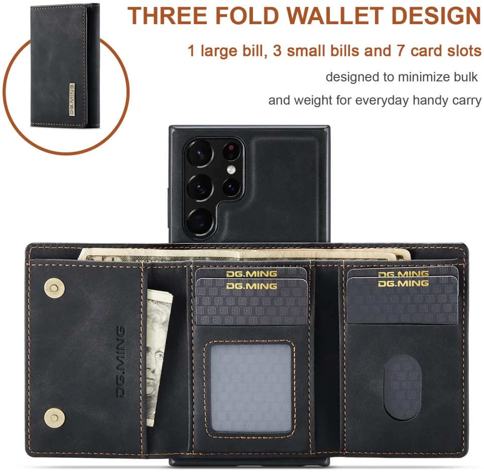 DG Ming Samsung Galaxy S24 Ultra Hoesje Magnetische Kaarthouder Zwart afbeelding 4