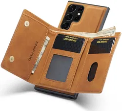 DG Ming Samsung Galaxy S24 Ultra Hoesje Magnetische Kaarthouder Bruin afbeelding