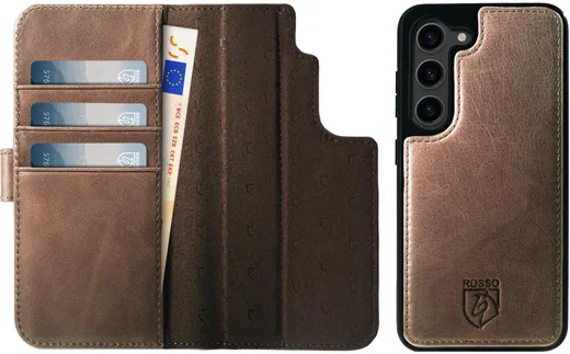 Rosso Elite Samsung S22 Hoesje MagSafe Book Case Echt Leer Bruin afbeelding 11