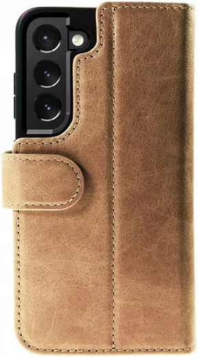 Rosso Elite Samsung S22 Hoesje MagSafe Book Case Echt Leer Lichtbruin afbeelding 2
