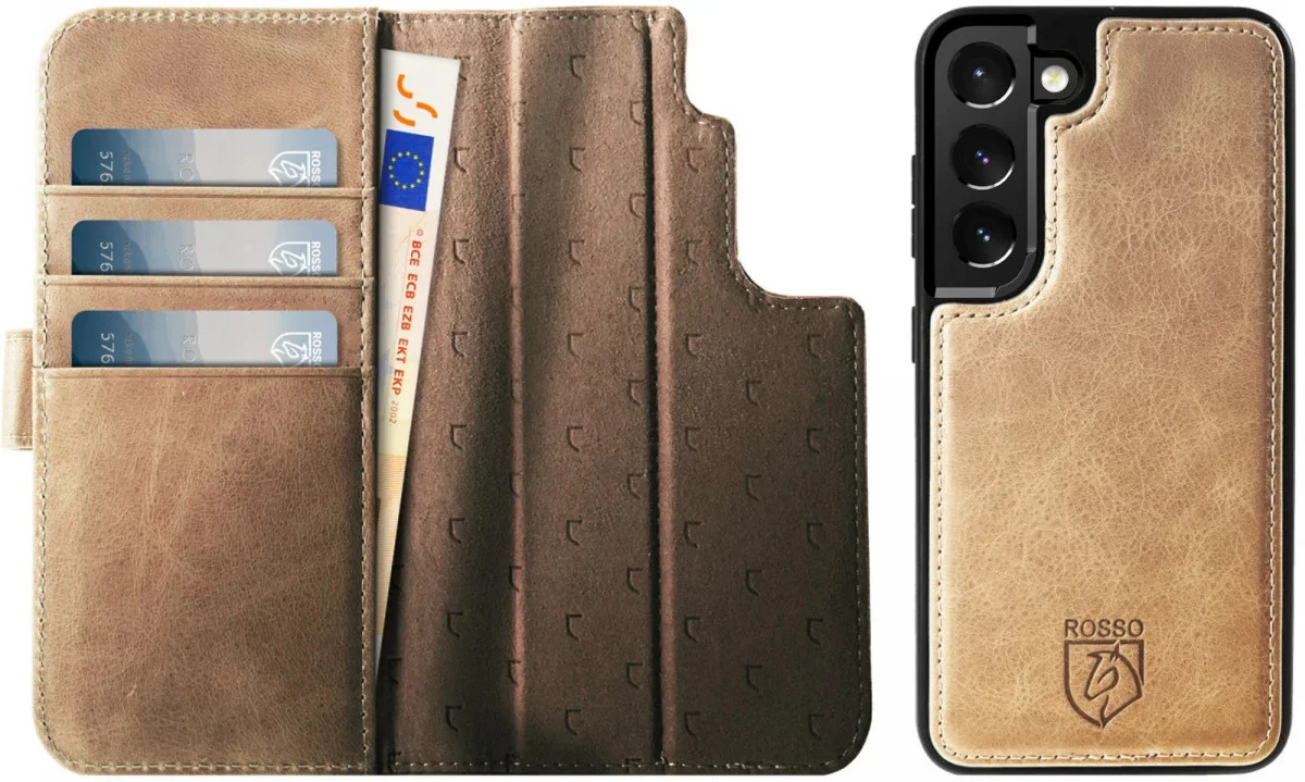 Rosso Elite Samsung S22 Hoesje MagSafe Book Case Echt Leer Lichtbruin afbeelding 11