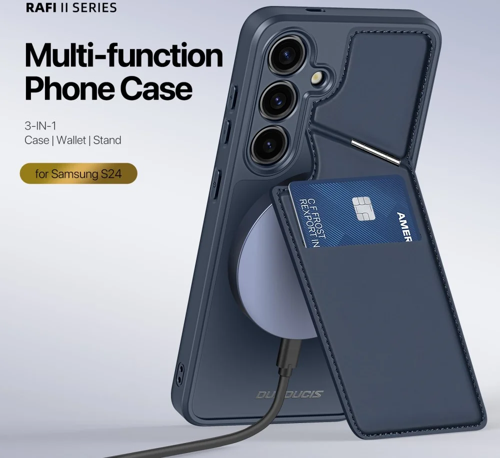 Dux Ducis Rafi Samsung S24 Plus Hoesje MagSafe Pasjes Houder Blauw afbeelding 3