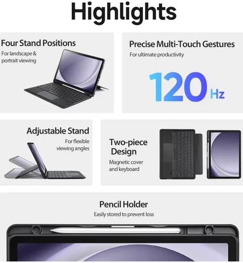 Dux Ducis Samsung Galaxy Tab A9 Plus Hoes Bluetooth Toetsenbord Zwart afbeelding 4
