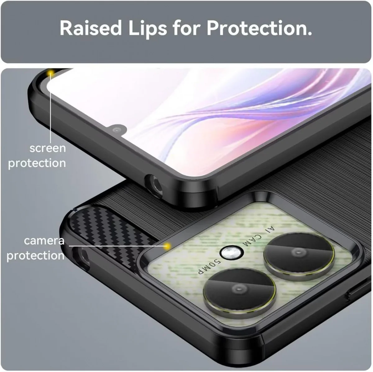 Xiaomi Redmi 13C / Poco C65 Hoesje Geborsteld Flexibele Back Cover Zwart afbeelding 4