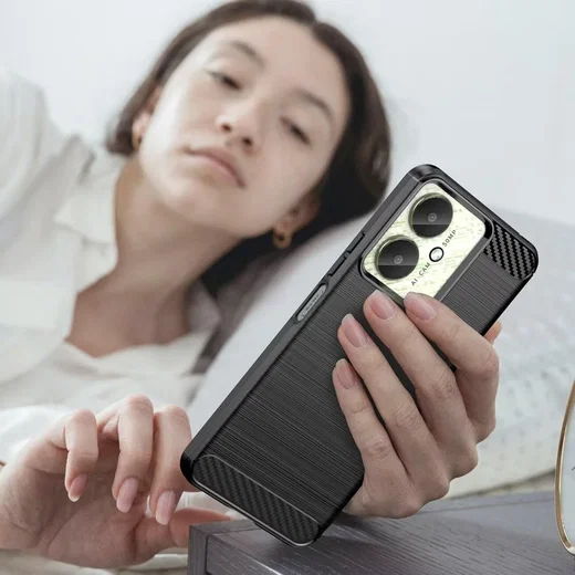 Xiaomi Redmi 13C / Poco C65 Hoesje Geborsteld Flexibele Back Cover Zwart afbeelding 2