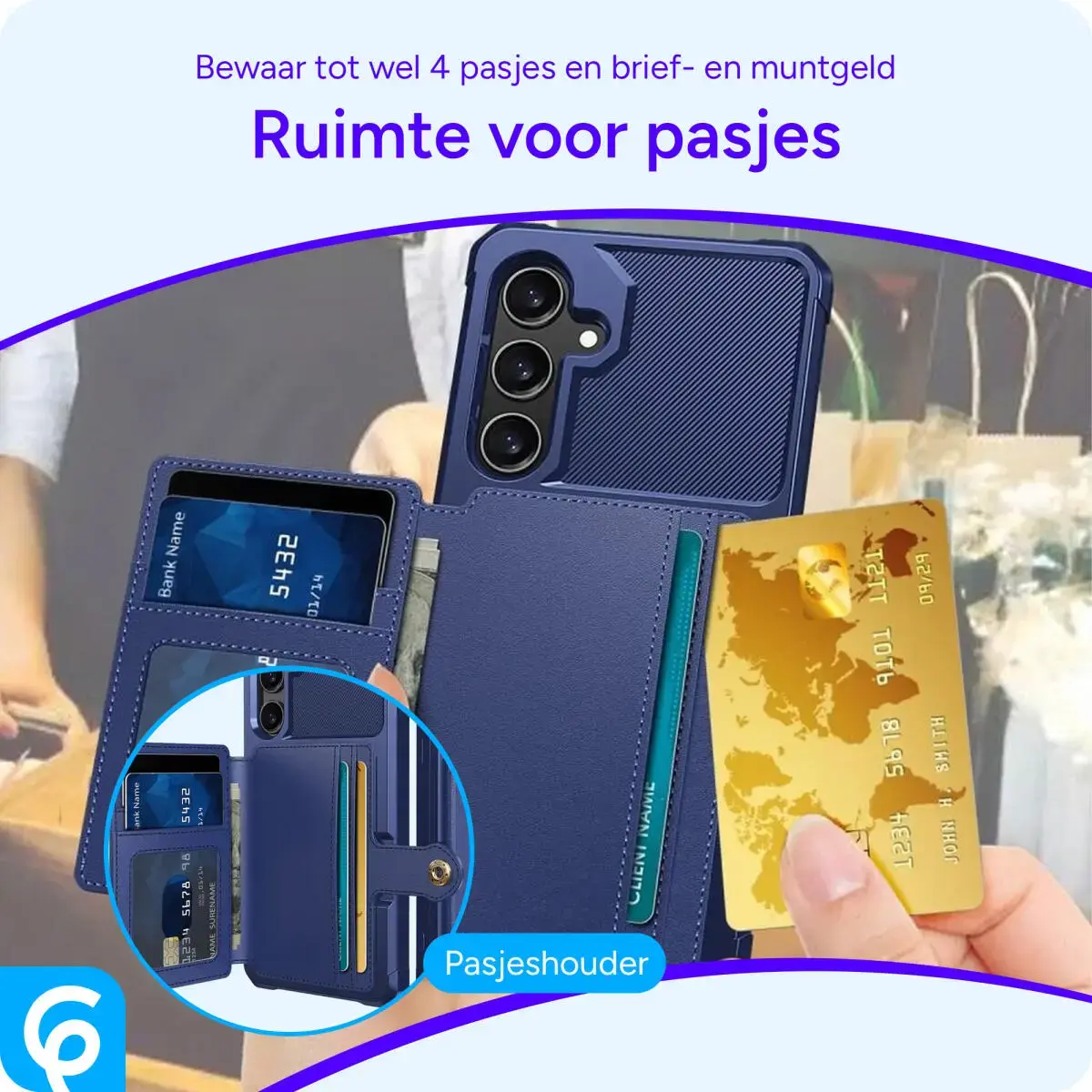 Samsung Galaxy A55 3 in 1 Back Cover Portemonnee Hoesje Donkerblauw afbeelding 4