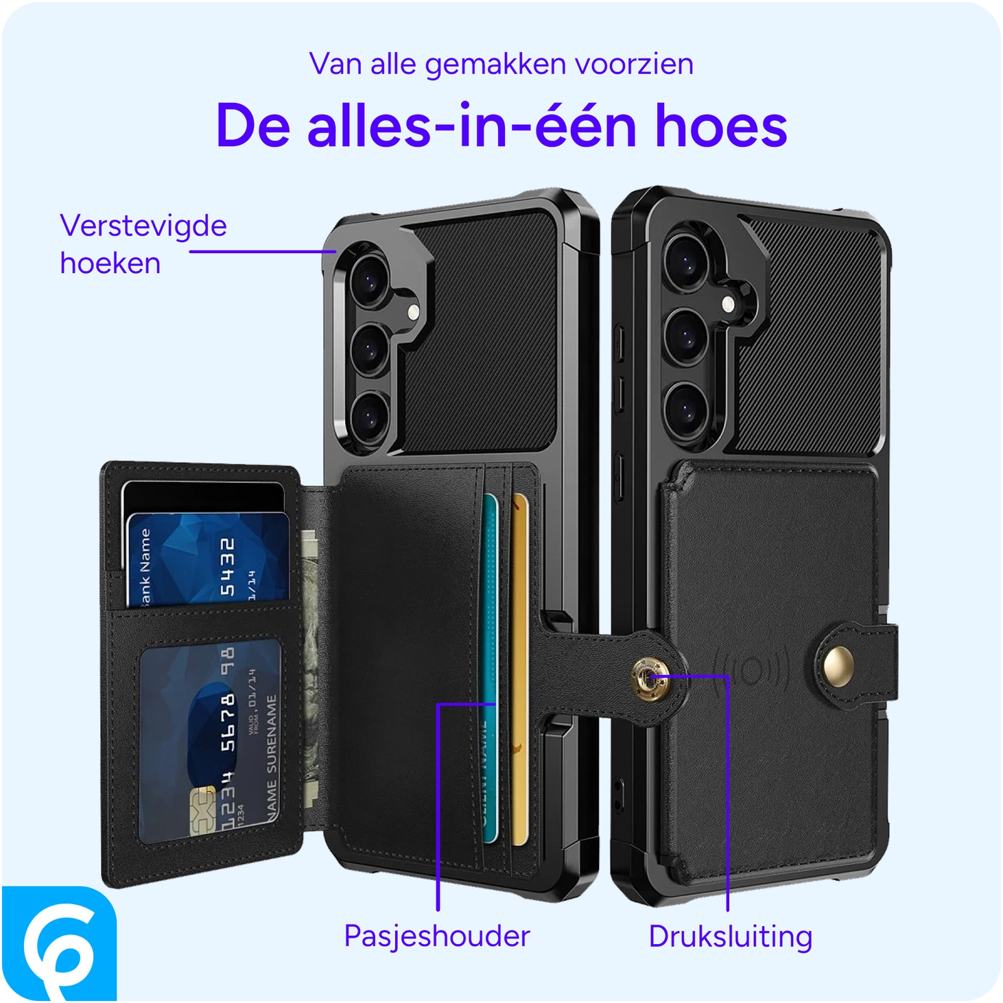 Samsung Galaxy A55 3 in 1 Back Cover Portemonnee Hoesje Zwart afbeelding 5